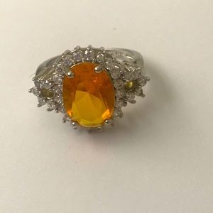 Beautiful golden citrine ring and CZ size 8 3/4